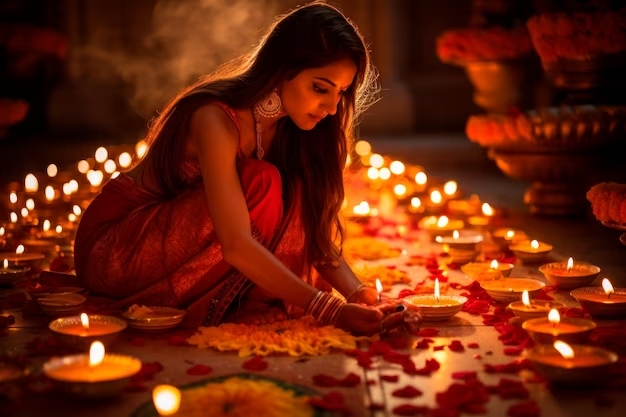 scene-photo-indian-woman-kneeling-by-candles-celebrating-diwali_125540-3663